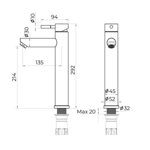 Смеситель для раковины Knotlor STREAMLINE SS-04/01 на столешницу нержавеющая сталь - фото 3