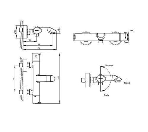 Смеситель для ванны Bravat Waterfall F673114C-01A-RUS настенный хром с термостатом - фото 2