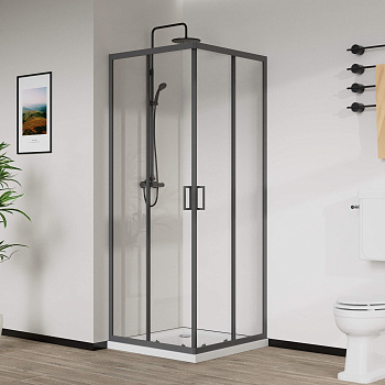 Душевой уголок Vincea City VSS-5CT9010CLGM 100х90 стекло прозрачное профиль вороненая сталь без поддона