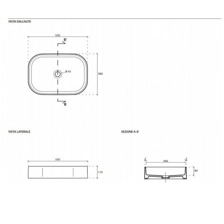 Раковина из сантехнического фарфора Galassia SMARTB 7402MT 60х40 накладная цвет белый