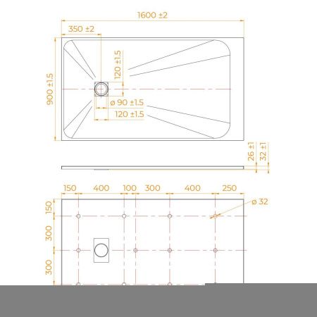 Душевой поддон из стеклопластика RGW 553502916-01 160х90 белый