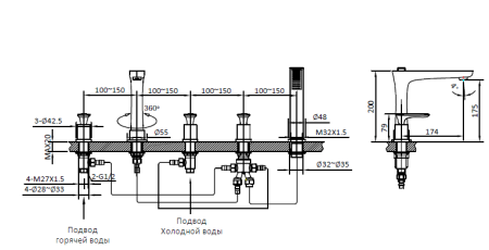 Смеситель для ванны AltroBagno Aperto AltroBagnoAperto020102Cr встраиваемый в стену хром