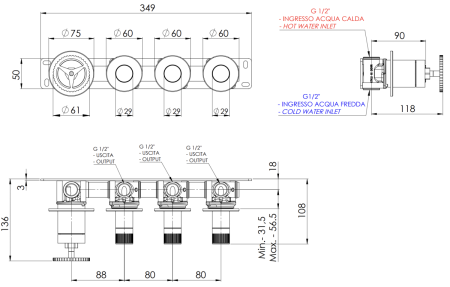 Смеситель для душа Remer Chrono CH98D3PBG встраиваемый в стену золото