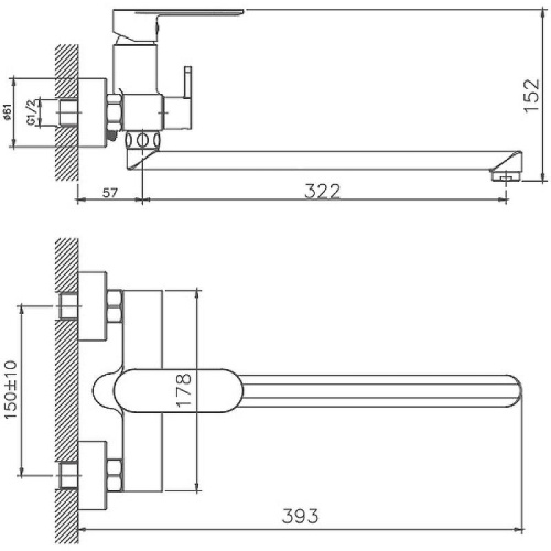 Cмеситель для ванны и душа Haiba HB22590-7 настенный черный - фото 2