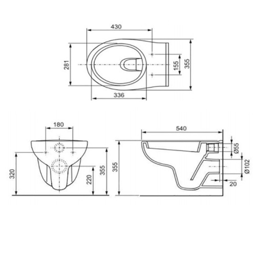 Чаша унитаза подвесная Tece V04 9700004 цвет белый без сиденья каскадный смыв - фото 2