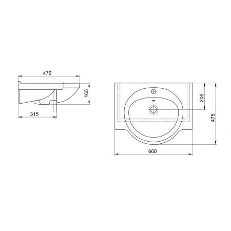 Раковина из сантехнического фарфора Santeri Сатурн 131211S0011B0 60х50 накладная цвет белый 1 отверстие под смеситель