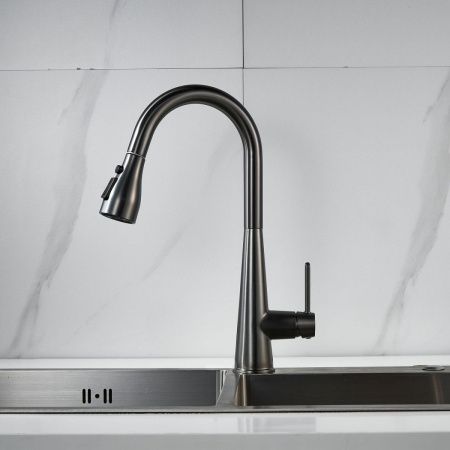 Смеситель для кухни Shevanik S363T на мойку оружейная сталь