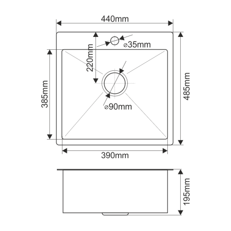 Кухонная мойка Melana ProfLine MLN-R44485HK+дозатор 44х49 цвет сатин поверхность матовая