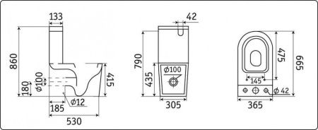 Унитаз напольный с бачком CeramaLux 2178 белый с сиденьем микролифт безободковый каскадный смыв