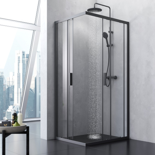 Душевой уголок Am.Pm Gem S W93G-404-100280-BT 80х100 стекло прозрачное профиль черный матовый без поддона - фото 3