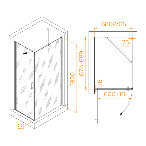 Душевой уголок RGW Leipzig 06123479-11 70х90 стекло прозрачное профиль хром глянцевый без поддона - фото 2