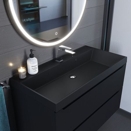 Раковина из искусственного камня Uperwood Classic Quartz 293020634 100х50 полувстраиваемая цвет черный