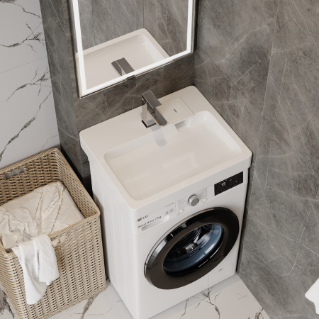 Раковина из литьевого мрамора Teymi Kati Pro T50411 60х49 над стиральной машиной цвет белый 1 отверстие под смеситель