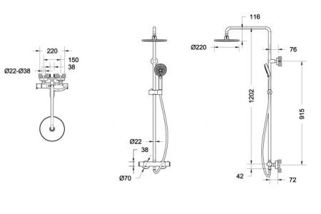 Душевая стойка Bravat Waterfall F939114C-A2-RUS настенная цвет хром с термостатом