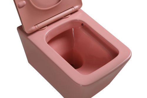 Унитаз подвесной SantiLine SL-5007P цвет персиковый матовый с сиденьем микролифт безободковый смыв воронка-водоворот - фото 2