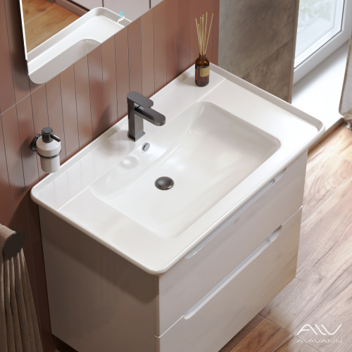 Тумба с раковиной Alavann Berta 85 ALV0971000 подвесная белая с ящиками - фото 5
