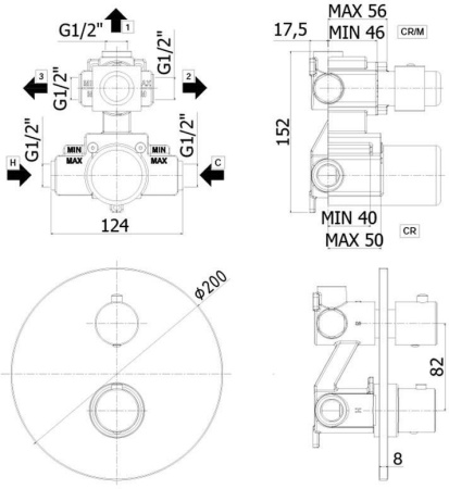 Смеситель для душа Paffoni Light LIQ019NO встраиваемый в стену черный с термостатом