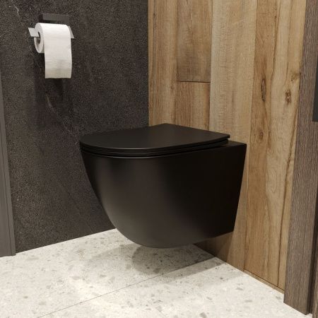 Унитаз подвесной Bond Oval F01-108 черный с сиденьем микролифт безободковый душевой смыв