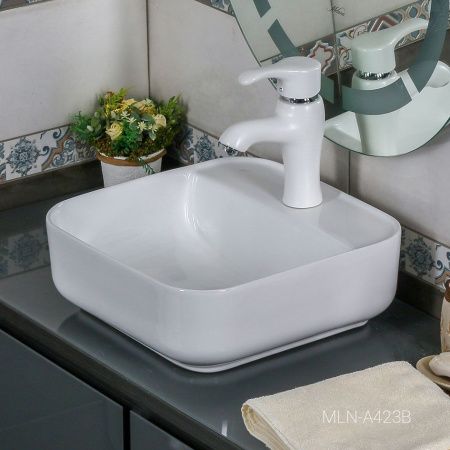 Раковина из сантехнического фарфора Melana A423B-803 40х40 накладная цвет белый 1 отверстие под смеситель