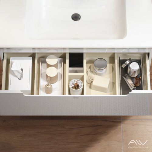 Тумба с раковиной Alavann Berta 105 ALV0968000 подвесная белая с ящиками - фото 5