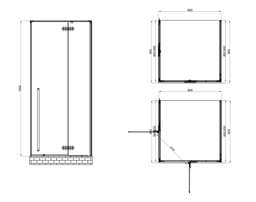 Душевой уголок Abber Eins AG06099B 90х90 стекло прозрачное профиль черный без поддона - фото 3 Душевой уголок Abber Eins AG06099B 90х90 стекло прозрачное профиль черный без поддона - фото 3