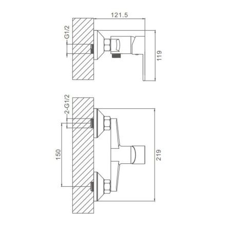 Смеситель для ванны и душа ProHanss P64.20 настенный хром