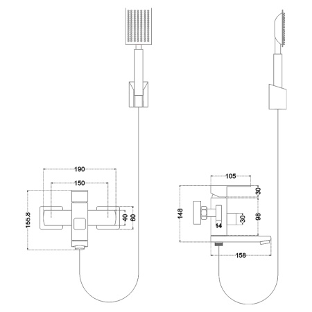 Смеситель для ванны и душа Melana Cubo 610205 настенный
