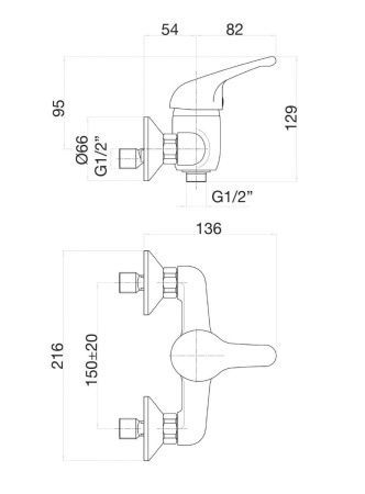 Смеситель для ванны и душа Fiore 39CR1200 настенный хром