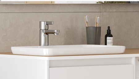 Раковина из фаянса Velvex E408D 52х34 полувстраиваемая цвет белый без отверстий под смеситель