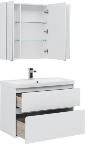 Комплект мебели: тумба с раковиной + зеркало-шкаф Aquanet Гласс 00240467 90х45х141 напольный/подвесной - фото 2