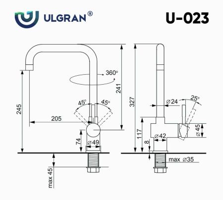 Смеситель для кухни Ulgran Classic U-023-342 на мойку графит
