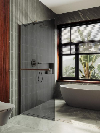 Душевая перегородка Maybah Glass MGD-729-2ш 79х195 стекло тонированное профиль бронза