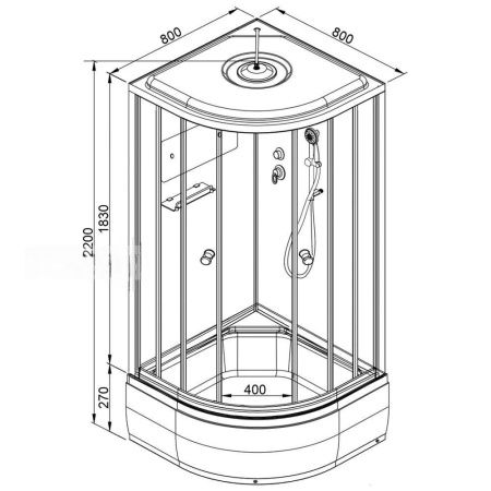 Душевая кабина AvaCan EM2780EL 80х80 четверть круга с крышей ориентация универсальная