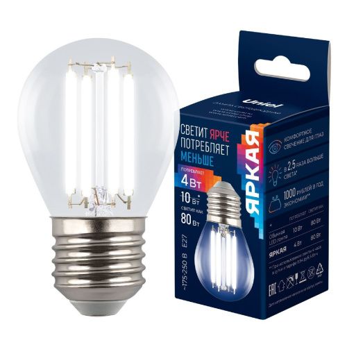 Лампа светодиодная Uniel LED-G45-4W/4000K/E27/CL GLY01TR - фото 4