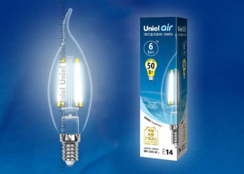 Лампа светодиодная Uniel AIR C (АИР Ц) LED-CW35-6W/NW/E14/CL GLA01TR картон - фото 2