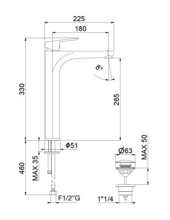 Смеситель Fiore 81BX8119 на раковину черный/хром