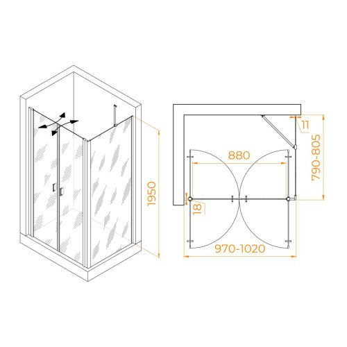 Душевой уголок RGW Passage 060814408-14 100х80 стекло прозрачное профиль черный без поддона - фото 2