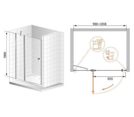 Душевая дверь Cezares ELENA ELENA-W-B-12-100-P-Cr-L 100х195 стекло рифленое профиль хром