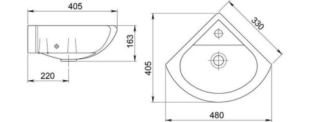 Раковина из сантехнического фарфора Onika Радиан 1.3130.9.S00.10B.0 48х41 накладная цвет белый 1 отверстие под смеситель