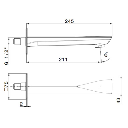 Излив для ванны Newform X-Steel 316 72288.21.018 настенный хром