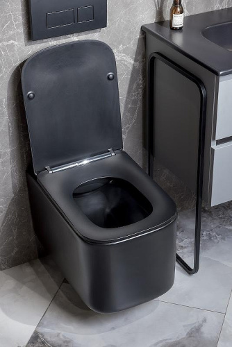 Унитаз подвесной Boheme Mane 970-SET-B цвет черный матовый с сиденьем микролифт безободковый каскадный смыв - фото 3