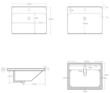 Раковина керамическая Aquanet Flash 00333266 61х47 полувстраиваемая цвет белый 1 отверстие под смеситель