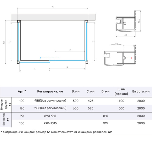 Душевой уголок Vegas-Glass ZP-U TUR+NOVO ZP-U TUR NOVO 120*100 09 Moru 120х100 стекло рифленое профиль золото глянцевое без поддона - фото 4