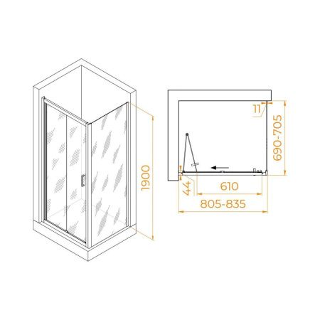 Душевой уголок RGW Passage 060814287-11 80х70 стекло прозрачное профиль хром без поддона