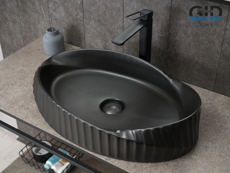 Раковина керамическая Gid Creativo 53358 60х40 накладная цвет черный без отверстий под смеситель