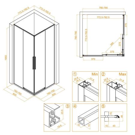 Душевой уголок RGW Stilvoll 32323188-14 80х80 стекло прозрачное профиль черный без поддона