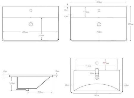 Раковина керамическая Aquanet Ирис 00301805 80х50 полувстраиваемая цвет белый 1 отверстие под смеситель