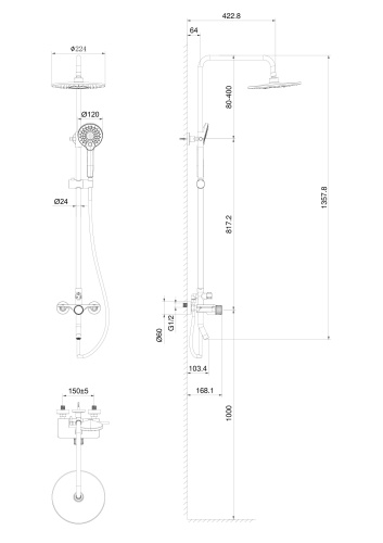 Душевая стойка Wonzon & Woghand Click WW-N3S962-CR настенная цвет хром - фото 2