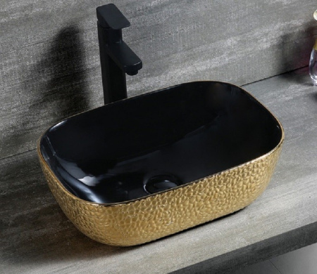 Раковина из санфаянса CeramaLux D1333H022 46х33 накладная цвет черный