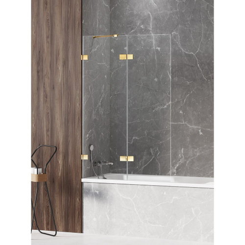 Душевая шторка на ванну New Trendy AVEXA GOLD SHINE EXK-2190 140х150 стекло прозрачное профиль золото глянцевое - фото 2